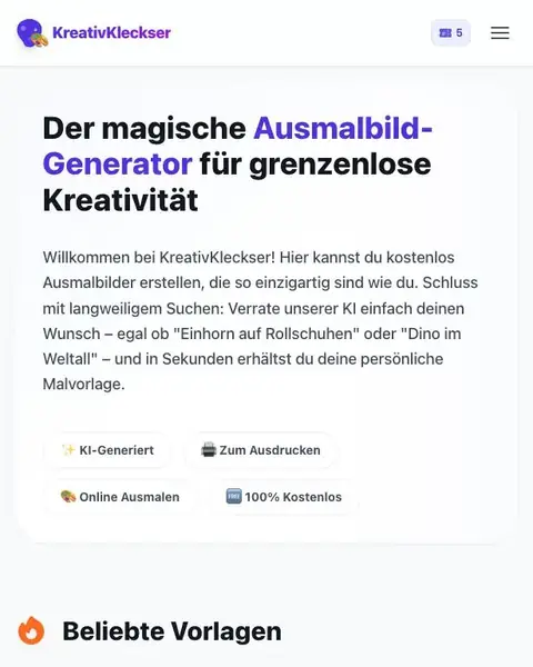 kreativkleckser.de: kostenloser KI-Generator für Ausmalbilder von Thomas Nething